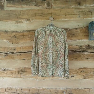 Worth Women's Blouse Long Sleeved Paisley Print 100% Silk Beige Multi Size 4 - Picture 1 of 10