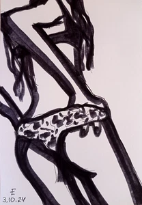Dibujo original erótico cuerpo femenino gráfico arte boceto marcador ilustración 8х6" - Imagen 1 de 8
