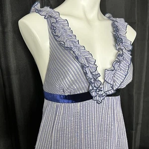 Thread Social Dress Blue Silk Pinstripes Sleeveless Empire Waist Ruffles Size 4 - Picture 1 of 14