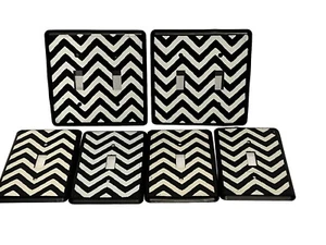Chevron Zig Zag Black and White Metal Wall Decor Light Switch Plates Lot of 6 - Picture 1 of 8