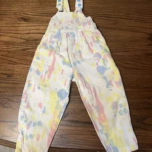 Vintage 90’s Lee Toddler Girls Pastel Paint Splatter Overalls 2T Tie Dye Denim - Picture 1 of 9