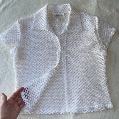 Camisa polo vintage de punto a ganchillo Younique blanca - para mujer talla mediana Foto 1 de 4