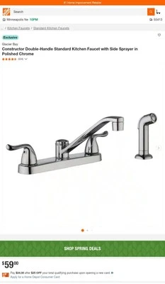 Glacier Bay 1002974601 Constructor Kitchen Faucet W/ Side Sprayer