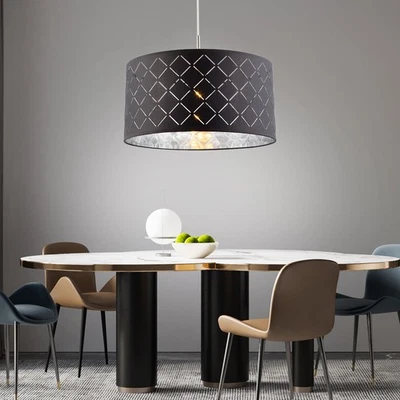 Luce a Sospensione Plafoniera Sala da Pranzo Paralume IN Tessuto Rotondo D 40 CM - Immagine 1 di 4