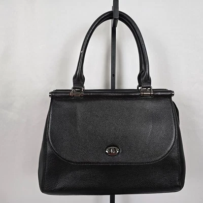 Giorgio Ferretti Satchel Black Italian Leather Double Handle 15" x 10" x 4" - Image 1 of 4