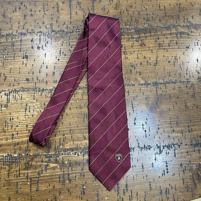 Corbata de seda Lamborghini años 90 vintage 1 logotipo de toro borgoña granate rayas doradas en caja Foto 1 de 4