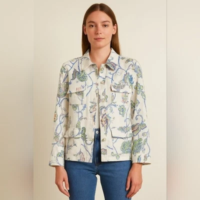 Chaqueta Blazer Ann Llewellyn Life 100% Lino Talla 46 XL Floral Cachemira Utilidad Boho Foto 1 de 4