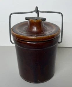 Vintage Sauerteig Vorspeise ~ Käse ~ Butter Steinzeug Topf mit Deckel & Drahtballen - Bild 1 von 11