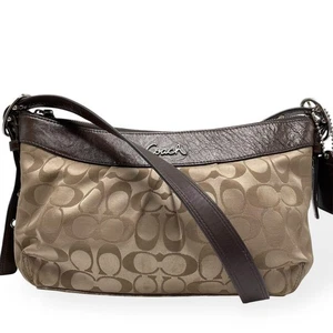 COACH Shoulder Bag Purse Signature Canvas Leather Beige Brown Auth from JAPAN - Picture 1 of 24