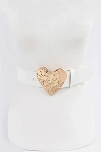 Women's Hammered Gold Heart Belt, Size Width 1.75", Length 51, Soild White - Picture 1 of 3