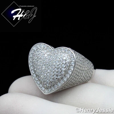ANILLO HOMBRE MUJER PLATA ESTERLINA 925 SÓLIDA ICY BLING CIRCONITA CÚBICA DOBLE FORMA CORAZÓN*S125 Foto 1 de 4