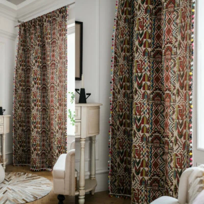 Cortinas de bolsillo con borlas de mezcla de algodón para ventana cortinas de bolsillo de varilla oscuras nuevas Foto 1 de 4