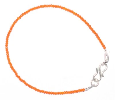 Orange Zircon Gemstone 2 mm Round 925 Fine Silver Beads 7" Strand Bracelet G-17 - Image 1 of 4