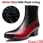 Mens Genuine Leather Pointed toe Warm lined Block Heel Formal Dress ankle boots