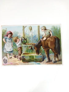 Tarjeta de comercio victoriana caballo y niños en pozo joya estufas y rangos - Imagen 1 de 6