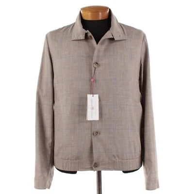 Luciano Barbera NWT Wool/Silk/Linen Jacket Size 52 (L US) In Beige w/ Blue Plaid - Image 1 of 4