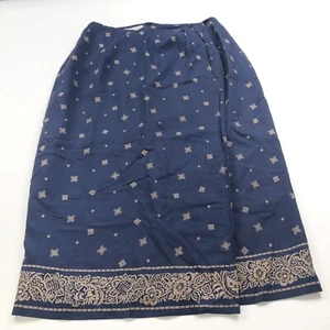 Chaus Vintage Vintage 100 % Seide 18 (passt 34 Zoll) Reißverschluss gefüttert Midi Faux Wickelrock blau - Bild 1 von 11
