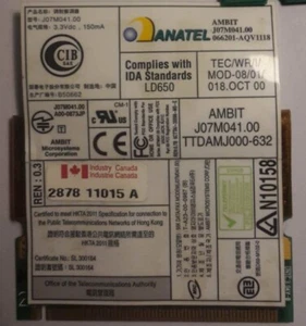 ANATEL - AMBIT J07M041.00 - TTDAMJ000-632 - IBM Think Pad T-23 Modem Card - Afbeelding 1 van 1