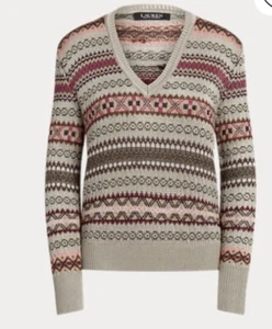 Neu mit Etikett Lauren Ralph Lauren seidige Viskose Fair Isle Ausschnitt XL 245 $ - Bild 1 von 12