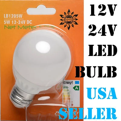 12V 24V DC 5W E27 Base Cool Pure White Day Light LED Light Bulb RV Boat Solar - Image 1 of 4