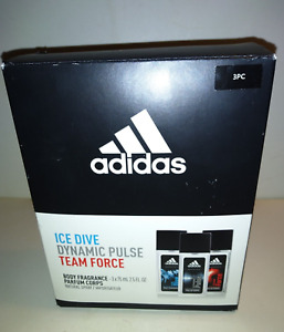 Adidas 3 Pack Body Fragrance 2.5 Fl. Oz. Ice Dive Dynamic Pulse Team Force Boxed