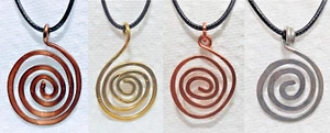 HANDMADE ZEN SPIRAL PENDANT BRASS ANTIQUE COPPER SILVER MODERN BOHO MINIMALIST - Picture 1 of 14