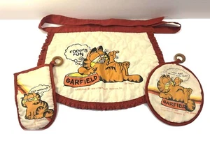 Garfield Cooking Kitchen Set Apron Oven Mitt Hot Pot Holder Pad VINTAGE 1978 - Picture 1 of 2