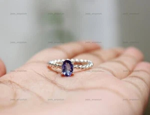 Anillo de aniversario banda de tanzanita ovalada natural regalo día de la madre de plata 925 - Imagen 1 de 10