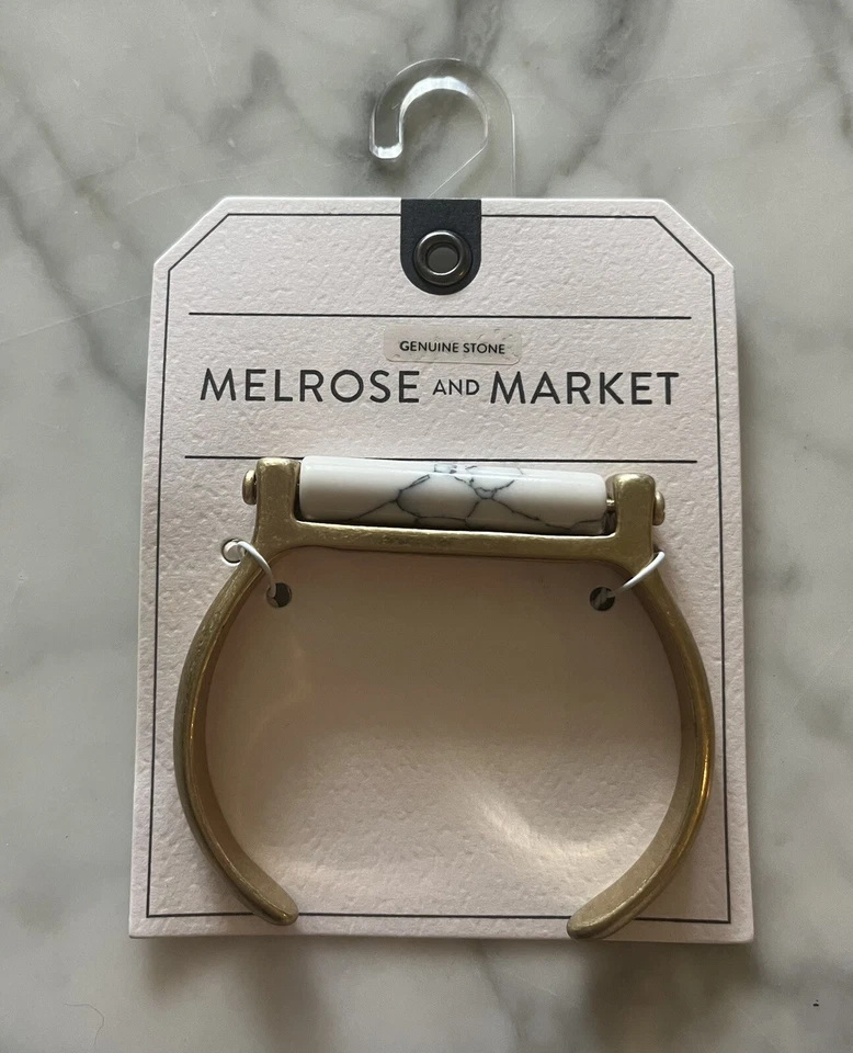 Gold Cuff Bracelet with Genuine Howlite Stone by Melrose & Market (J102)