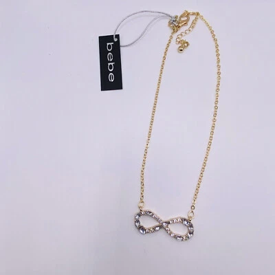 bebe Bow Necklace Goldtone Rhinestone New 14” - Imagem 1 de 4