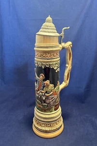Jarra Stein de cerveza de cerámica alemana vintage grande de 24" con tapa de peltre nueva exhibida - Imagen 1 de 20