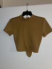 Urban Outfitters Gold Crop Shirt Women?s Medium Mock Neck Textured Ties In Back