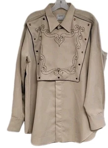 MENS VINTAGE H BAR C SHIRT RANCHWEAR WESTERN BIB PEARL SNAPS SIZE 17.5 LARGE/XL - Picture 1 of 8