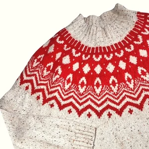 Old Navy XL Tall Grey Fair Isle Mock Neck Sweater Red Holiday Pullover Cozy Warm - Picture 1 of 10