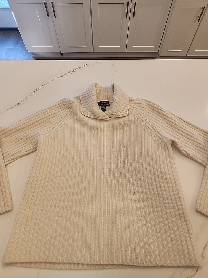 Suéter de malha Ralph Lauren Black Label cashmere tamanho G creme manga longa - Imagem 1 de 4