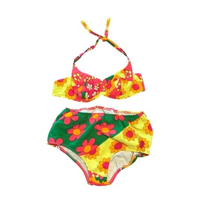 Conjunto de bikini floral vintage años 60 Sears Junior Bazaar cintura alta traje de baño retro Foto 1 de 4