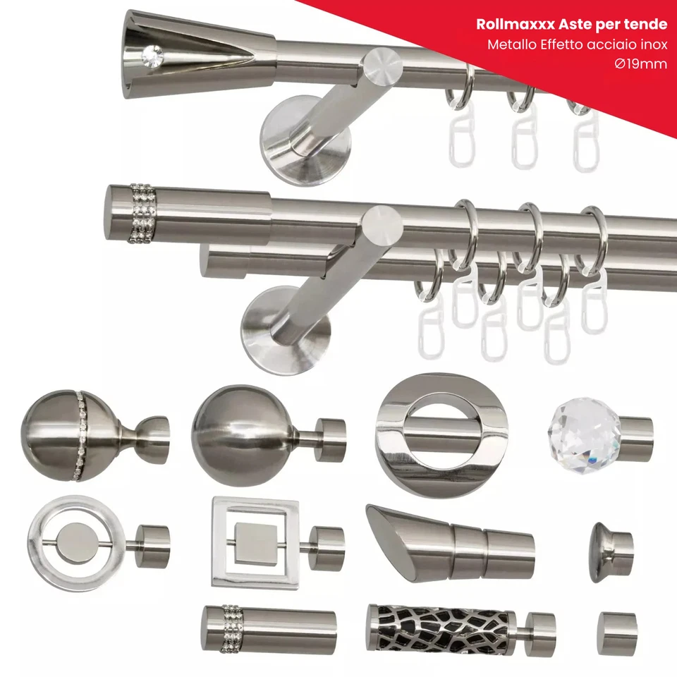 Asta per Tenda / Bastone Doppia & Singola Acciaio 19 mm SET Terminali ROLLMAXXX - Immagine 1 di 3