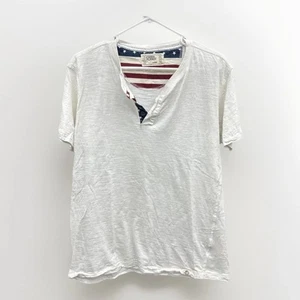 Free Planet Men's Large White Henley Shirt with American Flag Detail - Used - Picture 1 of 9