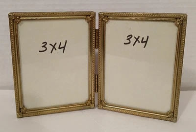 Marco de fotos antiguo de latón dorado de 3x4 pulgadas con doble bisagra, sobremesa Foto 1 de 4