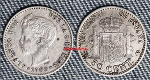 ESPAÑA Alfonso XIII 50 céntimos plata año 1900* 00. Peso 2,46 gr. BONITA. - Picture 1 of 2