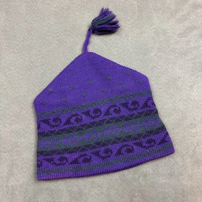Vintage Purple Beanie Snowboard Ski Hat Fair Isle Knit Top Notch Tassel Y2K - Image 1 of 4