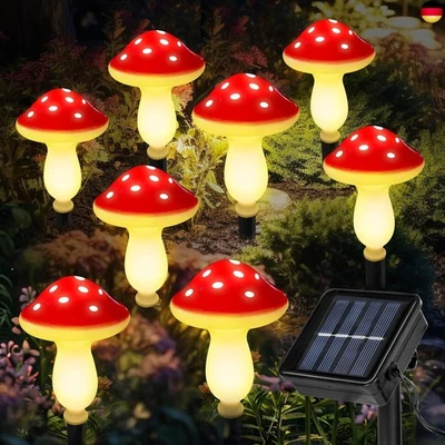 Kyduu 8 Stück Pilze Solarlampen für außen Garten, Gartenleuchte wasserdichte We