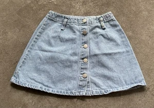 VTG 90s Guess Youth Girls Kids Denim Blue Jean Skirt Sz 8 Made In USA - Picture 1 of 10