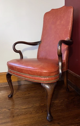 Vintage Hickory Chair Co. Mahogany/Vinyl Colonial Chair W/ Brass Stud Accents Cover