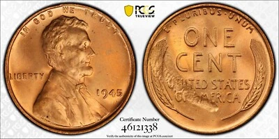 1945 Mint Error Lincoln Penny PCGS MS65 RD, Struck Through Reverse! TrueView! - Image 1 of 4