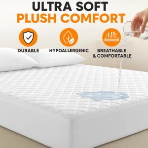 All Size Fitted Waterproof Mattress Protector Pad Cover Breathable Cool Soft - Picture 1 of 34