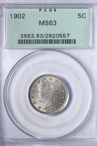 BU 1902 Liberty V Nickel PCGS MS63 OGH Sharp Strike Subdued Tone WCCR Cover