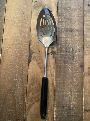 EKCO Chrome Slotted Cooking Spoon  USA Black Handle Utensil, 12” - Image 1 of 4