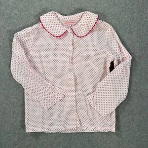 Kayce Hughes Girls 6 Button Front Blouse Pink Polka Dot Collared Scallop Trim - Picture 1 of 6