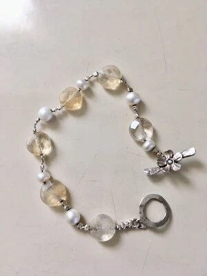 Pulseira alternada floral esterlina Shablool Israel. - Imagem 1 de 4